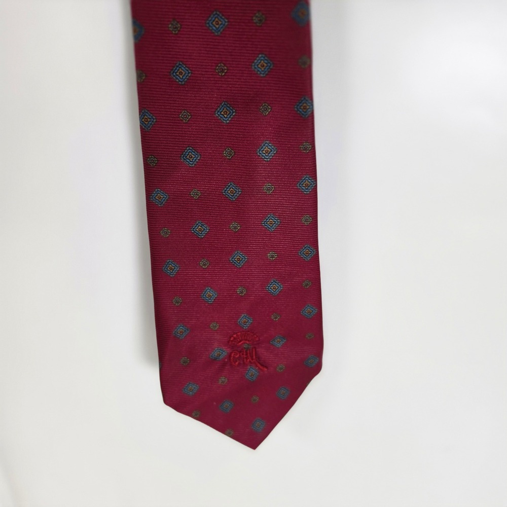 Vintage Countess Mara Silk Tie Burgundy Geometric Medallion Retro Mens Necktie